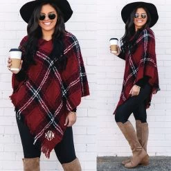 Monogrammed Plaid Poncho -Fashion Clothing Store Tts personalized holiday plaid poncho with riding boots