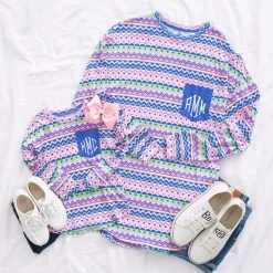 Monogrammed Kids Patterned Long Sleeve Shirt -Fashion Clothing Store U0A mom and me patterned long sleeve shirts
