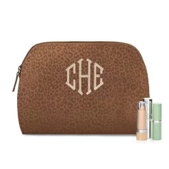 Monogrammed Metallic Leopard Cosmetic Case