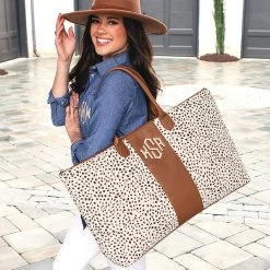 Monogrammed Spotted Weekender -Fashion Clothing Store U7m monogrammed spring leopard weekender on shoulder