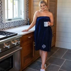 Monogrammed Towel Wrap 12 Monogrammed Towel Wrap -Fashion Clothing Store UEK navy towel wrap in kitchen
