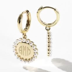 Monogrammed Huggie Hoop Earrings -Fashion Clothing Store UO9 gold huggie hoop earrings floating studio