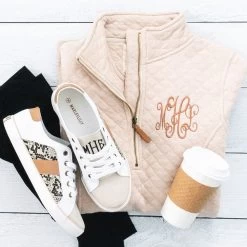 Monogrammed Sueded Sneakers -Fashion Clothing Store UPI snakeskin suede sneakers with quilted pullover sweatshirt