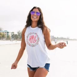 Monogrammed Poolside Tank Top -Fashion Clothing Store UYH dye sublimation tank top coral floral designl