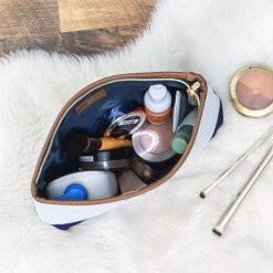 Monogrammed Seersucker Cosmetic Bag -Fashion Clothing Store UdV inside of seersucker cosmetic bag