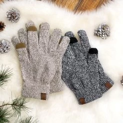 Gloves -Fashion Clothing Store Ufs brown and charcoal knit touchscreen gloves