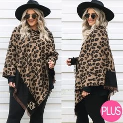 Monogrammed Leopard Poncho 10 Monogrammed Leopard Poncho -Fashion Clothing Store Upt front and side shot of dark leopard poncho