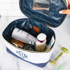 Monogrammed Seersucker Train Case 6 Monogrammed Seersucker Train Case -Fashion Clothing Store V1l inside of navy seersucker train case