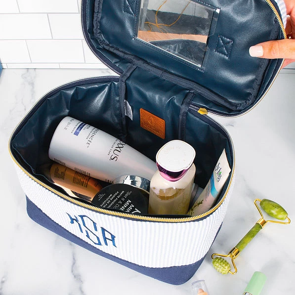 Monogrammed Seersucker Train Case 3 Monogrammed Seersucker Train Case - Image 3