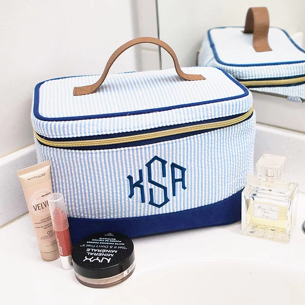 Monogrammed Seersucker Train Case 2 Monogrammed Seersucker Train Case - Image 2