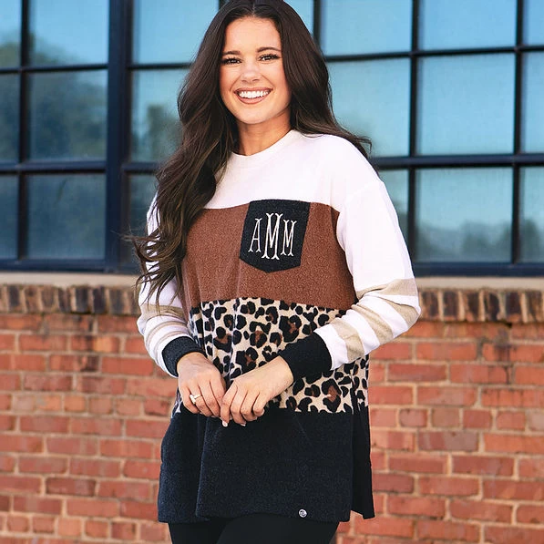 Monogrammed Leopard Stripe Everyday Sweatshirt 1 Monogrammed Leopard Stripe Everyday Sweatshirt
