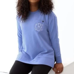 Monogrammed Crewneck Sweatshirt -Fashion Clothing Store VI2 cornflowere crewneck sweatshirt in studio