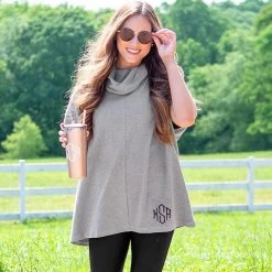 Monogrammed Cowl Neck Poncho