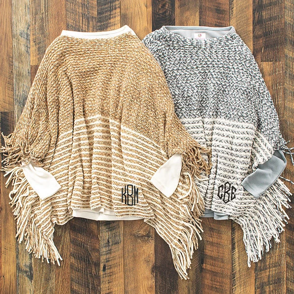 Monogrammed Striped Chenille Poncho 2 Monogrammed Striped Chenille Poncho - Image 2