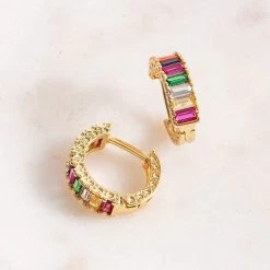 Huggie Hoop Earrings -Fashion Clothing Store Vq3 rainbow huggie hoop earrings side view
