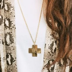 Monogrammed Cross Pendant Necklace -Fashion Clothing Store Vtz gold cross pendant necklace with leopard kimono