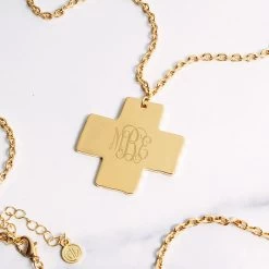 Monogrammed Cross Pendant Necklace -Fashion Clothing Store Vtz gold monogrammed cross pendant necklace