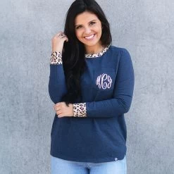 Monogrammed Emma Sweatshirt -Fashion Clothing Store WeX brunette in navy leopard emma sweatshirt