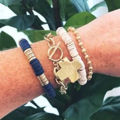 Monogrammed Cross Pendant Bracelet -Fashion Clothing Store Wh7 gold monogrammed cross pendant bracelet selfie