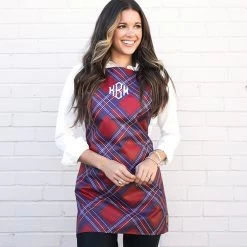 Monogrammed Apron -Fashion Clothing Store X0w holiday plaid apron with white button down tunic