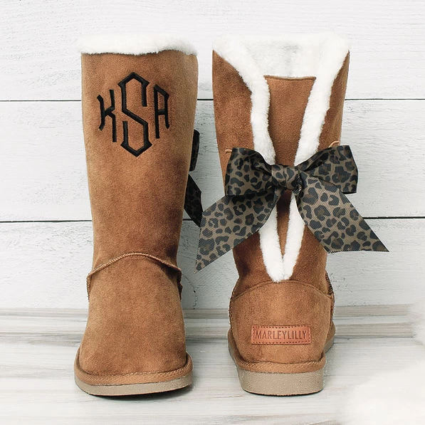 Monogrammed Sherpa Tie Booties 3 Monogrammed Sherpa Tie Booties - Image 3