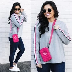 Monogrammed Quilted Phone Crossbody 11 Monogrammed Quilted Phone Crossbody -Fashion Clothing Store XRY hot pink diamond quilted phone crossbody on brunette split