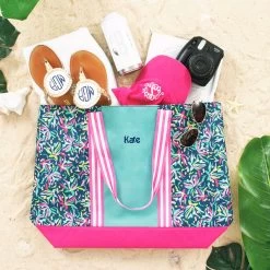 Monogrammed Mega Beach Bag 14 Monogrammed Mega Beach Bag -Fashion Clothing Store Xsl navy floral mega beach bag on sand with name