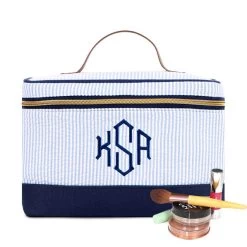Monogrammed Seersucker Train Case