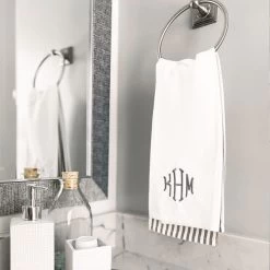 Monogrammed Hand Towel Set -Fashion Clothing Store Y9F grey hand towels hanging on bathroom wall
