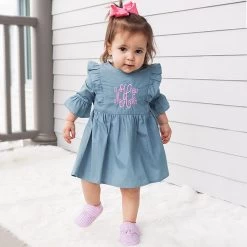 Monogrammed Baby Shoes -Fashion Clothing Store YJI baby carson wearing pink seersucker shoes