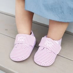 Monogrammed Baby Shoes -Fashion Clothing Store YJI close up of baby pink seersucker shoes