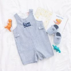 Monogrammed Baby Shoes -Fashion Clothing Store YJI navy seersucker jon jon and baby shoes