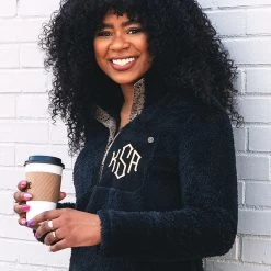 Monogrammed Leopard Sherpa Pullover -Fashion Clothing Store YPS leopard snap placket on monogrammed sherpa pullover