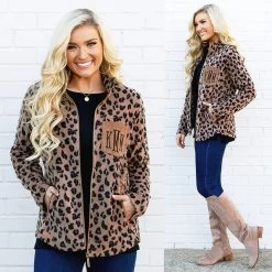Monogrammed Leopard Fleece Jacket 7 Monogrammed Leopard Fleece Jacket -Fashion Clothing Store YVp leopard fleece jacket split image