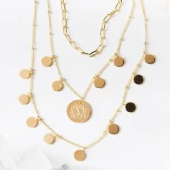 Monogrammed Triple Layer Necklace -Fashion Clothing Store YaK monogrammed triple layer necklace in gold
