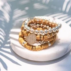 Monogrammed Nantucket Bracelet Set -Fashion Clothing Store YkE camel nantucket bracelet stack