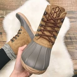 Monogrammed Duck Boots -Fashion Clothing Store ZBs personalized tan duck boots selfie