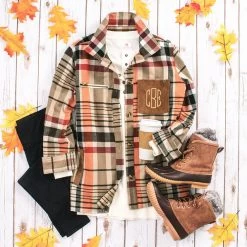 Monogrammed Shirt Jacket 15 Monogrammed Shirt Jacket -Fashion Clothing Store ZC2 monogrammed pumpkin shacket shirt jacket ootd with duck boots
