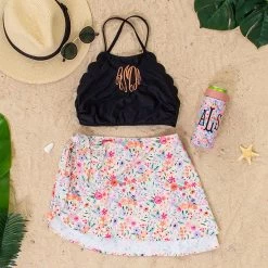 Monogrammed Scalloped High Neck Bikini Top 7 Monogrammed Scalloped High Neck Bikini Top -Fashion Clothing Store ZQ6 flatlay scallop bikini top in black 2