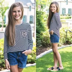 Monogrammed Kids Tunic Shirt -Fashion Clothing Store ZrW youth girl in striped tunic