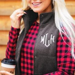 Monogrammed Heathered Quilted Vest -Fashion Clothing Store ZtM charcoal heathered quilted vest detail