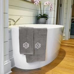 Monogrammed Hand Towel 14 Monogrammed Hand Towel -Fashion Clothing Store Zwq grey hand towel with grey bath towel on tub