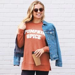 Pumpkin Spice Corded Sweatshirt -Fashion Clothing Store a3F pumpkin spice corded sweatshirt with jean jacket