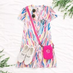 Monogrammed Ruffle Dress -Fashion Clothing Store aA3 ruffle dress in pink safari ootd