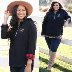 Monogrammed Fleece Pullover 7 Monogrammed Fleece Pullover -Fashion Clothing Store aQQ fleece pullover with buffalo plaid layering tunic and leopard shirt