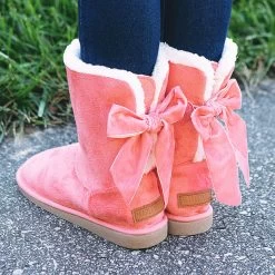Monogrammed Kids Sherpa Tie Booties -Fashion Clothing Store amW back of kids sherpa tie booties