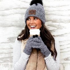 Monogrammed Beanie 23 Monogrammed Beanie -Fashion Clothing Store asq charcoal knit gloves with monogrammed knit beanie