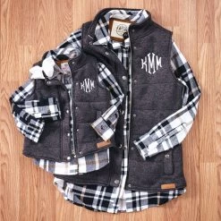 Monogrammed Kids Plaid Layering Tunic -Fashion Clothing Store awp black mom and me plaid tunics with vests