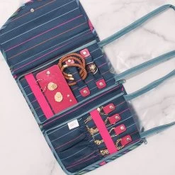 Monogrammed Travel Jewelry Organizer -Fashion Clothing Store ayY inside of navy safari jewelry organizer