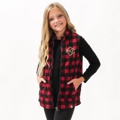 Monogrammed Kids Buffalo Plaid Fleece Vest -Fashion Clothing Store bWA youth buffalo plaid fleece vest on blakely